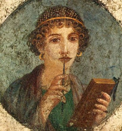 Roman fresco (c. 53-79 CE) of a young woman with stylus and wax tablets, from the National Archaeological Museum of Naples. Found in Pompeii. 